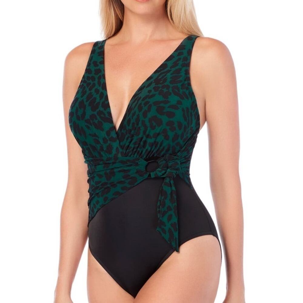 Magicsuit Teal & Black Kaia One Piece Swimsuit Leopard Print Size 10 NEW
